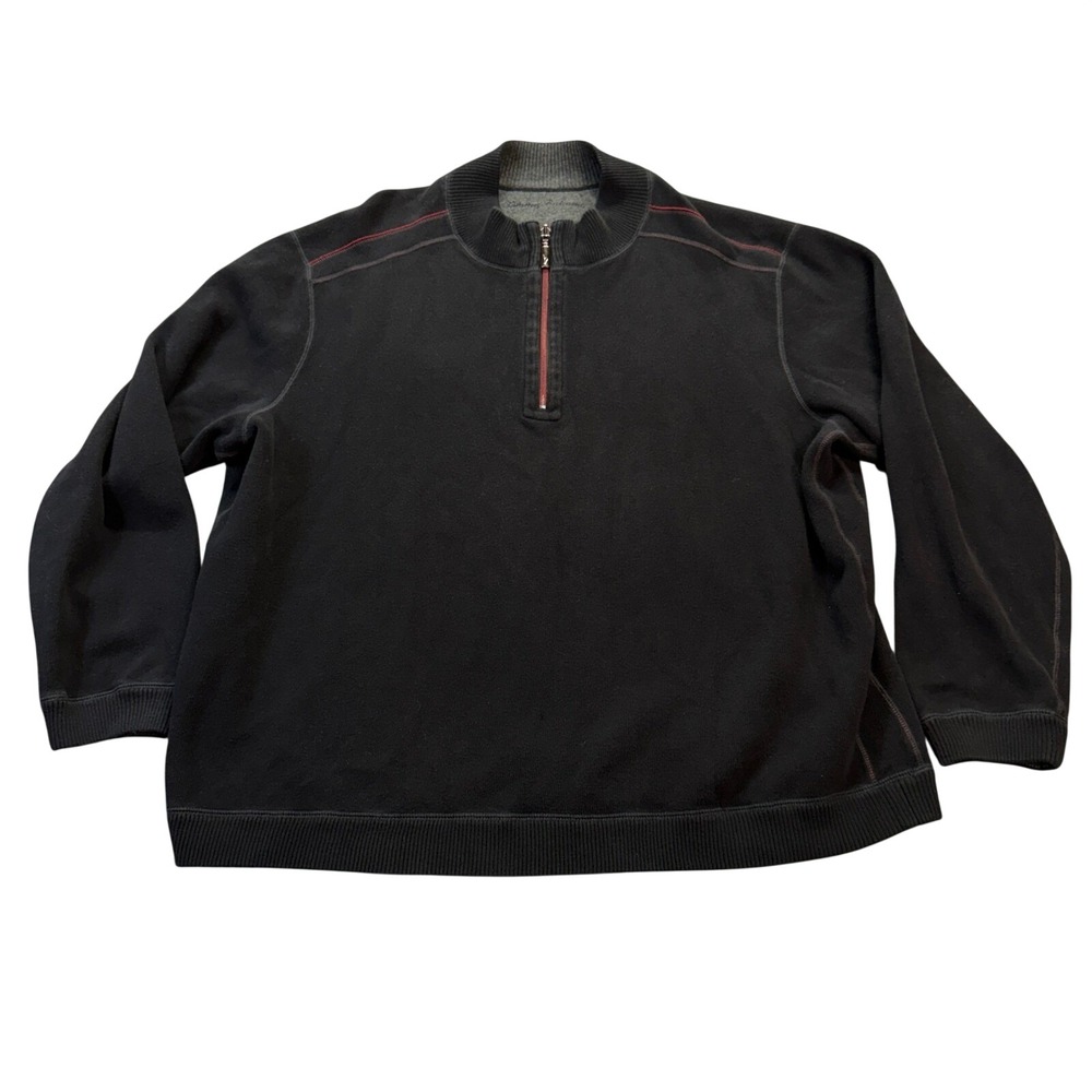 Tommy Bahama Quarter Zip Pullover Mens XXL Black Red Contrast Stitch Marlin Logo